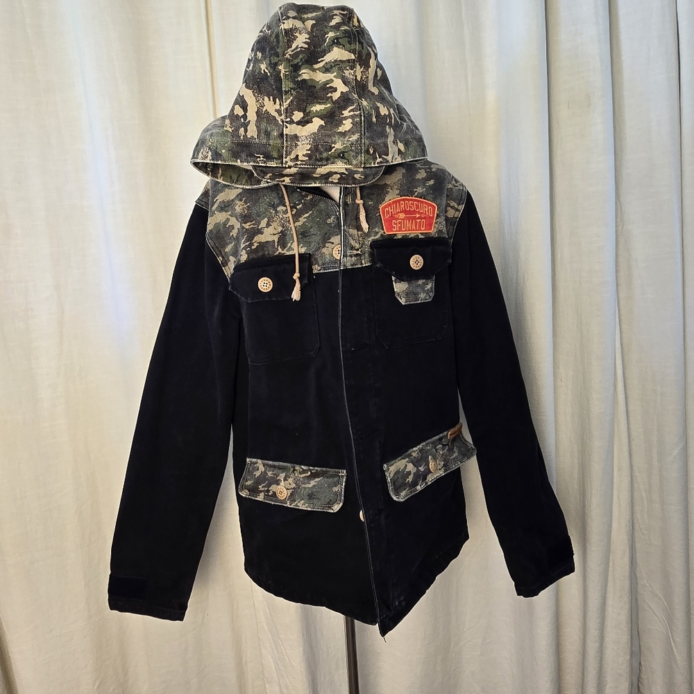 The Hundreds Camoflage And Black Heavy Canvas Jacket- Chiaroscuro Sfumato